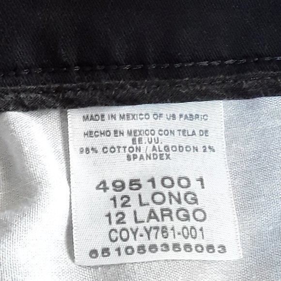 LEE 12 Long Relaxed Straight Leg Black Cotton/Spandex Pants - Picture 4 of 4